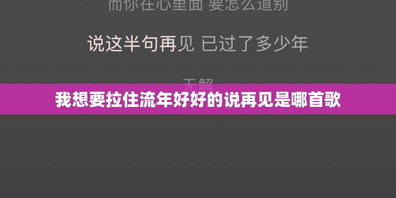 我想要拉住流年好好的说再见是哪首歌