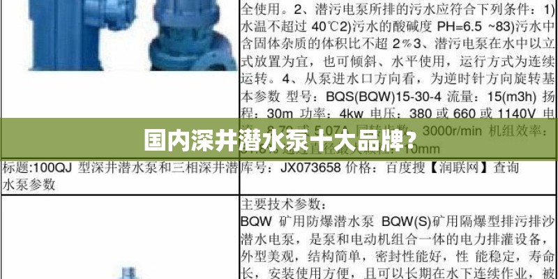 国内深井潜水泵十大品牌？